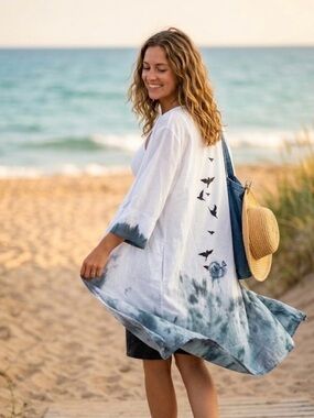 Lillias Bliss Artisan Small Batch Cotton Kimono w/Bird Accent